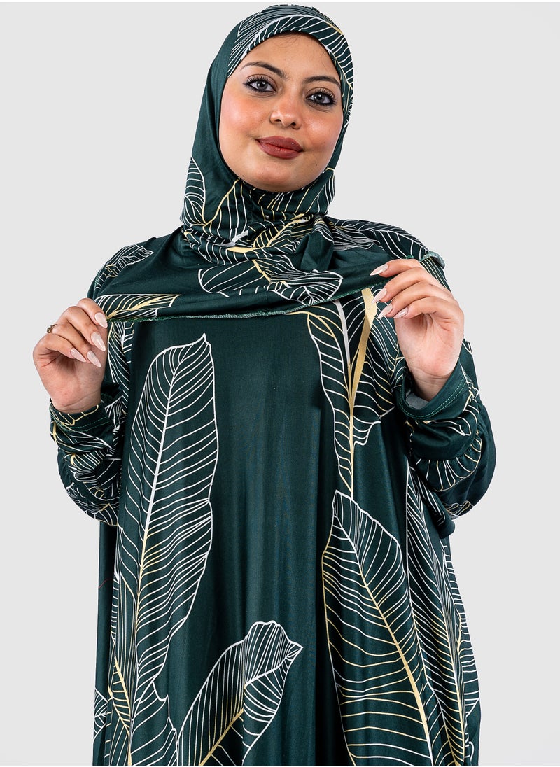 أرت لوك عباية نسائية تصميم اوراق شجر - فضفاضة واسعة - مع حجاب  - Image 1