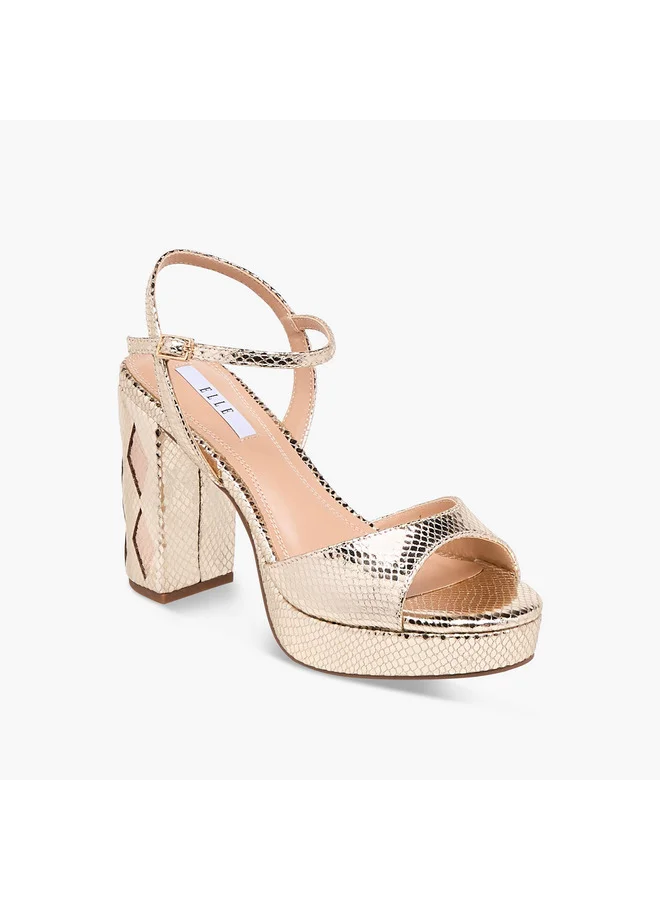 ايل Women's Textured Platform Sandals with Buckle Closure
