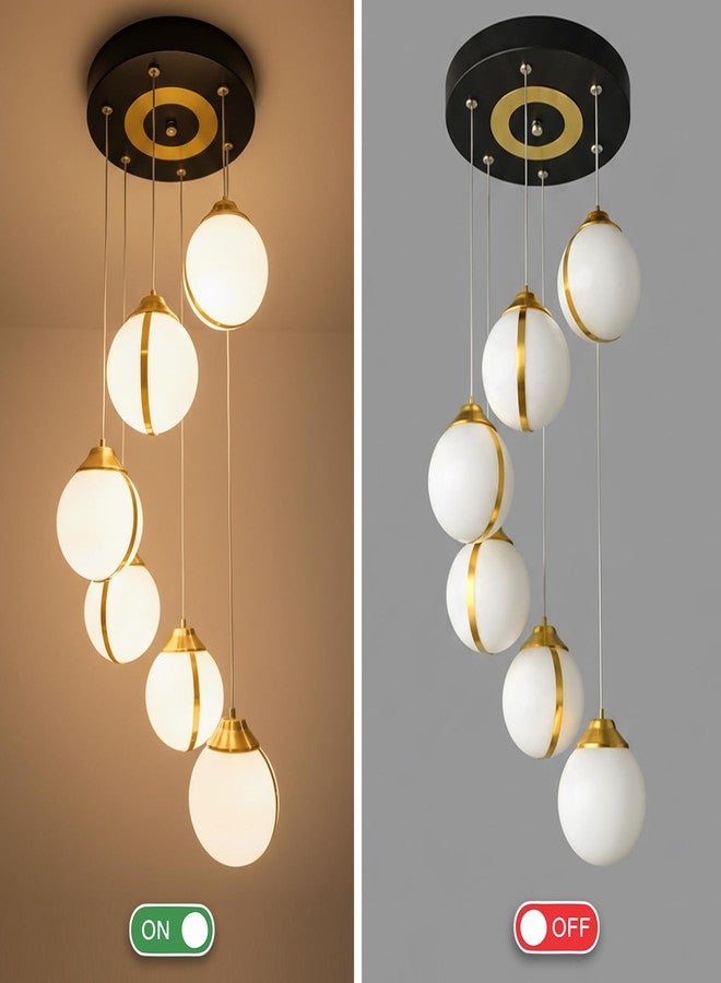 Lamp master Modern 6 Globe Pendant Light | Warm Glow | Gold Finish | Acrylic Unbreakable Ball Chandelier | Premium Hanging Ceiling Light for Living Room, Staircase, Restaurants & Double Height Spaces - Image 5
