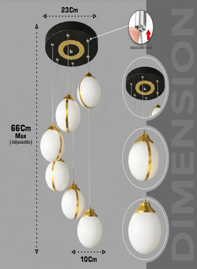 Lamp master Modern 6 Globe Pendant Light | Warm Glow | Gold Finish | Acrylic Unbreakable Ball Chandelier | Premium Hanging Ceiling Light for Living Room, Staircase, Restaurants & Double Height Spaces - Image 4