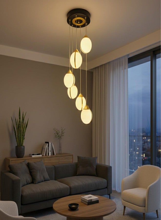 Lamp master Modern 6 Globe Pendant Light | Warm Glow | Gold Finish | Acrylic Unbreakable Ball Chandelier | Premium Hanging Ceiling Light for Living Room, Staircase, Restaurants & Double Height Spaces - Image 3