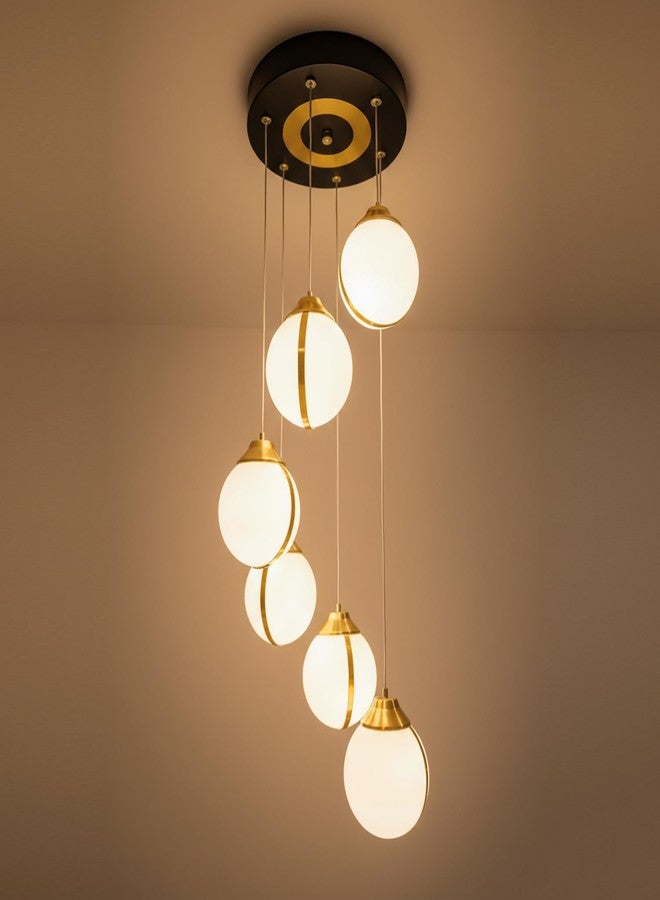 Lamp master Modern 6 Globe Pendant Light | Warm Glow | Gold Finish | Acrylic Unbreakable Ball Chandelier | Premium Hanging Ceiling Light for Living Room, Staircase, Restaurants & Double Height Spaces - Image 1