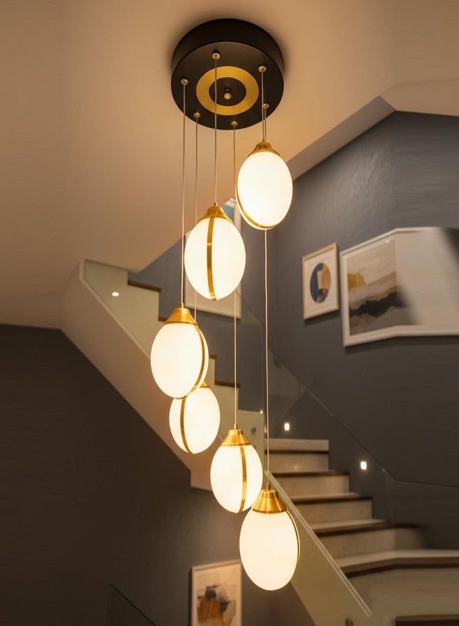 Lamp master Modern 6 Globe Pendant Light | Warm Glow | Gold Finish | Acrylic Unbreakable Ball Chandelier | Premium Hanging Ceiling Light for Living Room, Staircase, Restaurants & Double Height Spaces - Image 2