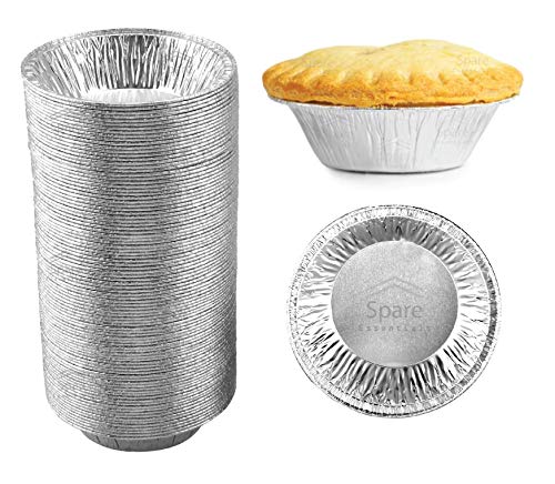 Spare Essentials (60 Pack) Pie Tins 5 inch, Disposable Mini Pies Tin, Tart Aluminum, Individual Serving Pans for Baking Mini Chicken Potpie, Small Homemade Cakes & Quiche, Foil Tins, Freezer-to-Oven Use - Image 1