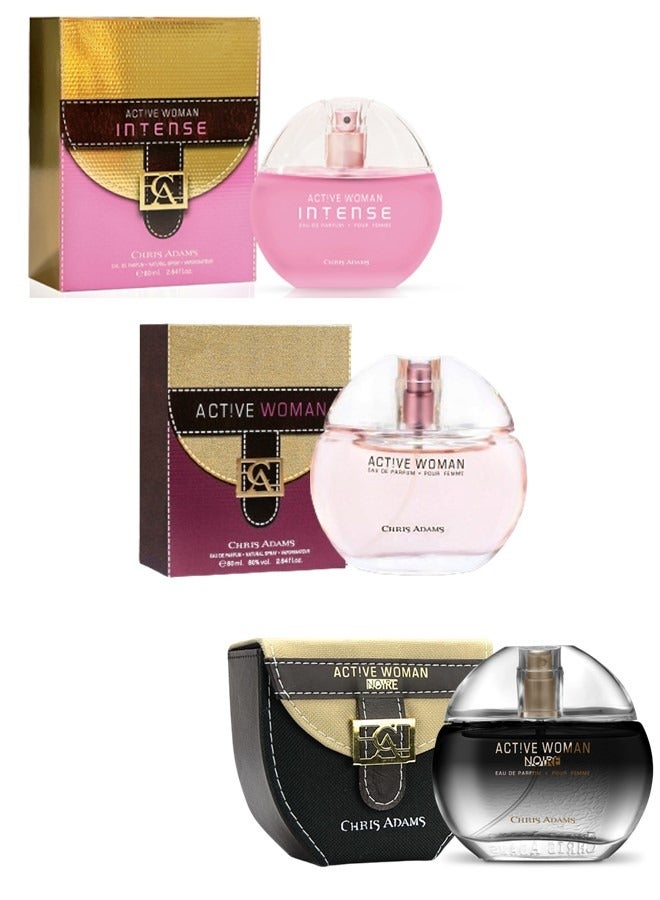 chris adams Set of 3 Chris Adams Perfumes Active Woman Intense Noire Eau De Parfum Premium Long-Lasting Fragrance Collection for Women - Image 1