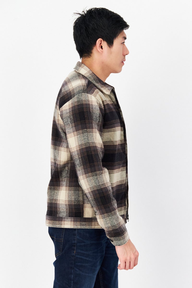 French Connection Men Plaid Full Zipper Shirt Jackets, Brown Combo - Image 4