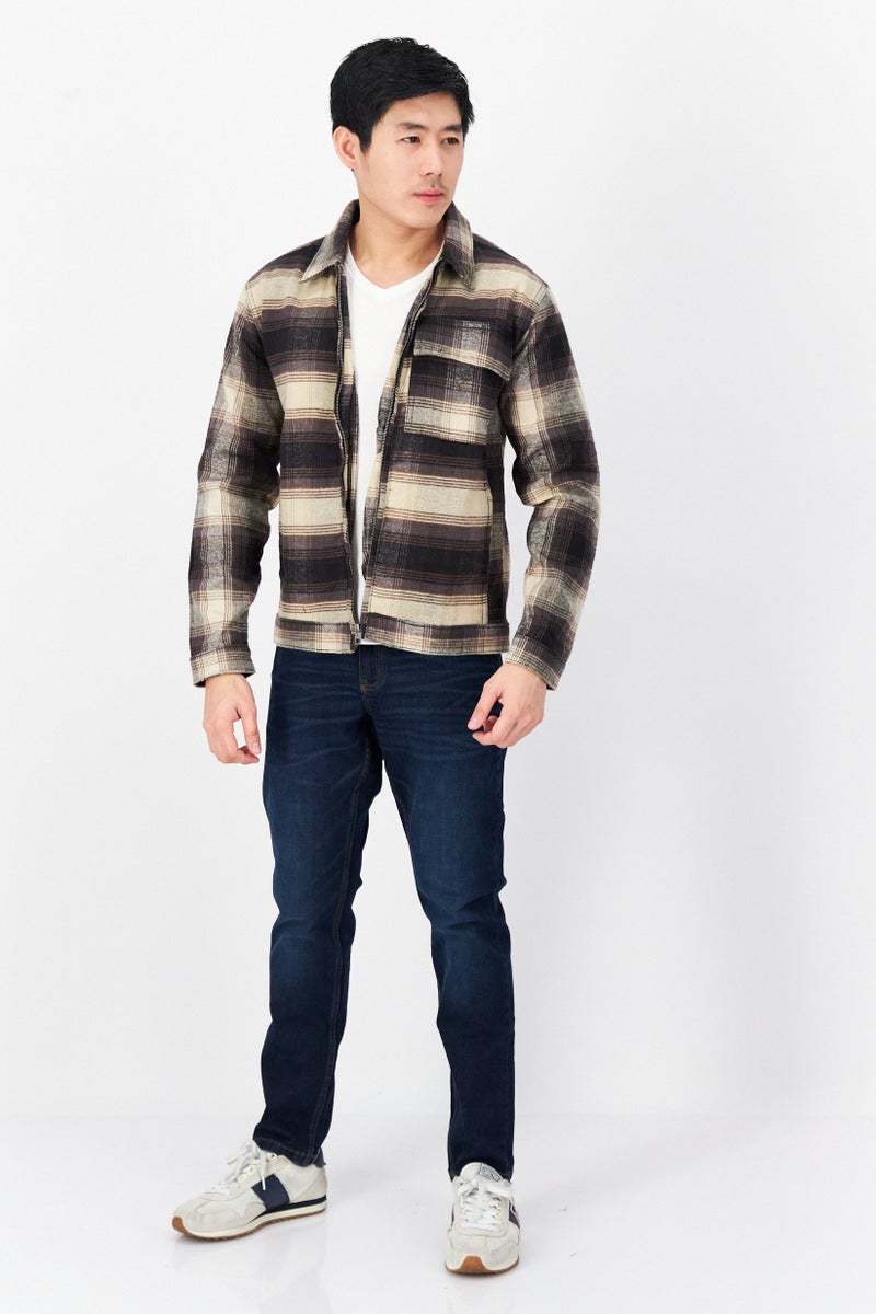 French Connection Men Plaid Full Zipper Shirt Jackets, Brown Combo - Image 2
