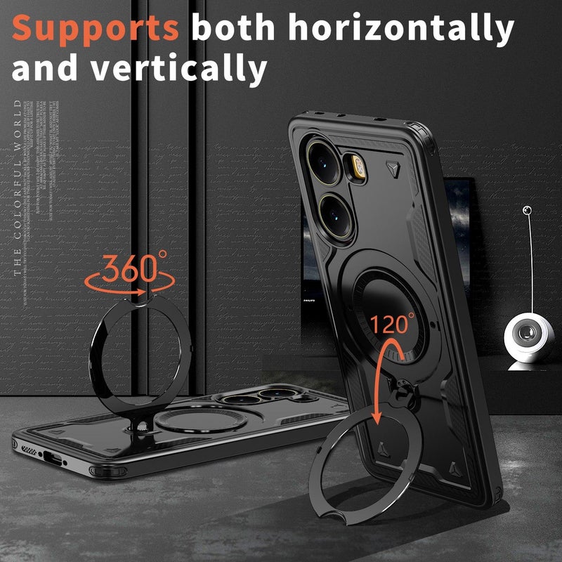 إيروريكس جراب هاتف Xiaomi Poco X7 Pro 5G PC Hybrid TPU Armor MagSafe Ring Holder (أسود) - Image 2