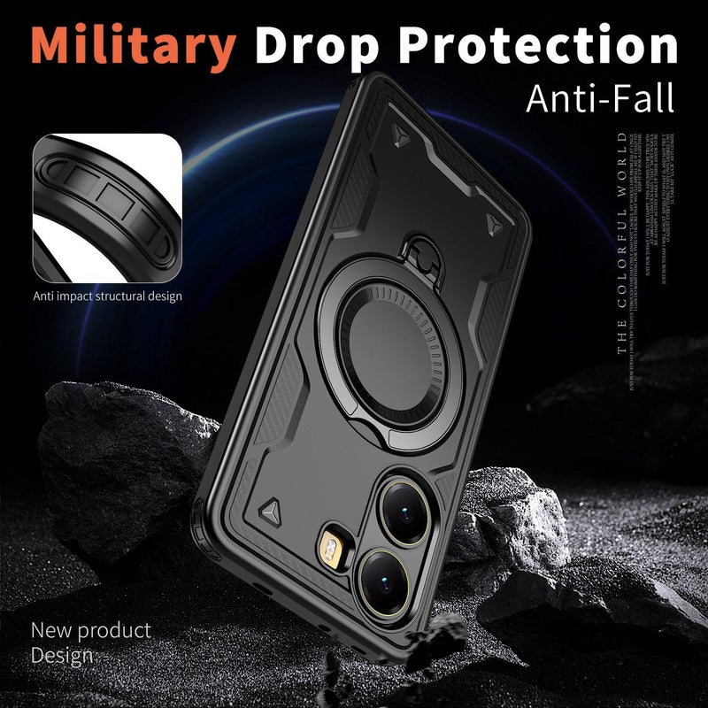 إيروريكس جراب هاتف Xiaomi Poco X7 Pro 5G PC Hybrid TPU Armor MagSafe Ring Holder (أسود) - Image 4