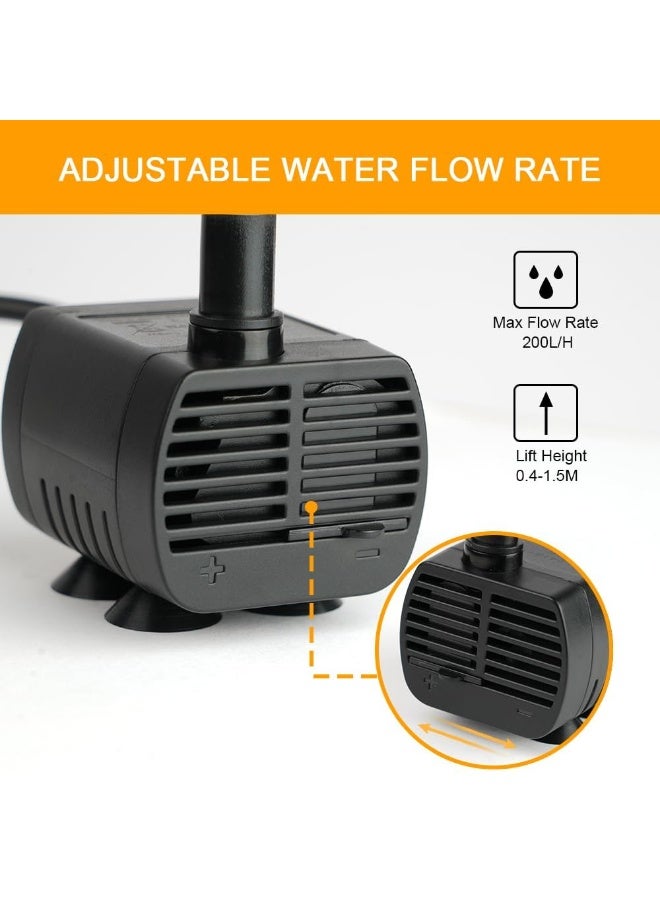 NajmStyle USB Mini Water Pump, 200L/H Submersible Water Pump, Adjustable Ultra Quiet Small Pet Fountain for Aquarium, Fish Tank, Cat Fountain, Water Feature Statuary and Hydroponics, DC 3.5-9V 1-3W, Black - Image 3