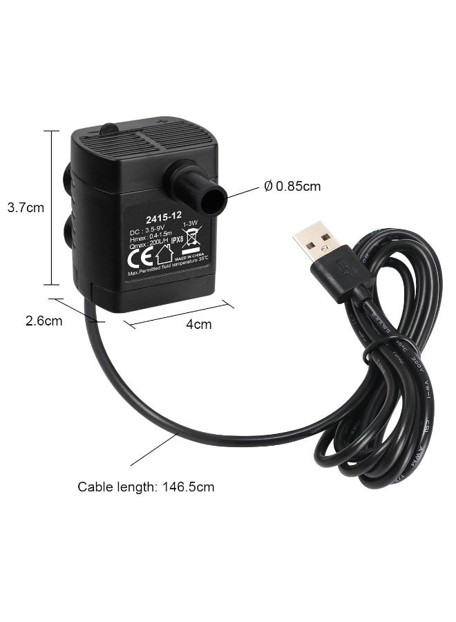 NajmStyle USB Mini Water Pump, 200L/H Submersible Water Pump, Adjustable Ultra Quiet Small Pet Fountain for Aquarium, Fish Tank, Cat Fountain, Water Feature Statuary and Hydroponics, DC 3.5-9V 1-3W, Black - Image 4