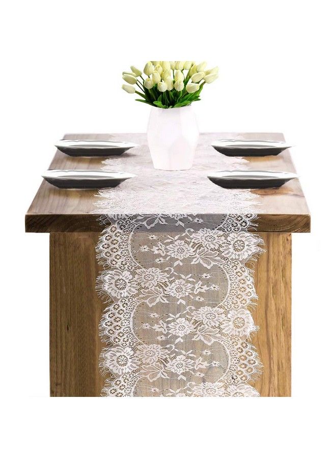 Fowecelt 4 Pcs Lace Table Runners 14 X 120 Inch For Wedding Bridal Shower Baby Shower Party Table Decoration White Wedding Table Party Supplies - Image 4