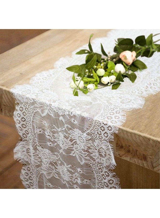 Fowecelt 4 Pcs Lace Table Runners 14 X 120 Inch For Wedding Bridal Shower Baby Shower Party Table Decoration White Wedding Table Party Supplies - Image 2