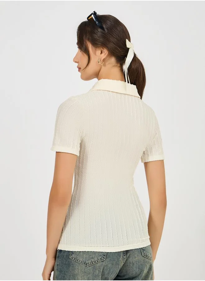 ستايلي Collar Textured Fitted Polo T-Shirt