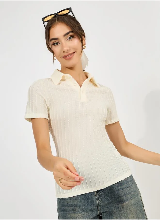 ستايلي Collar Textured Fitted Polo T-Shirt