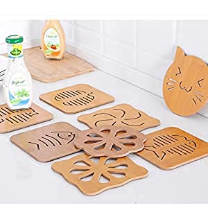 DANSR DANSR Coasters for Drinks Household Multifunctional RoundSquare Dining Table Insulation Pad NonSlip Placemat Bamboo Thickened AntiScalding Pot Bowl Plate Pad Set of 6  - Image 2