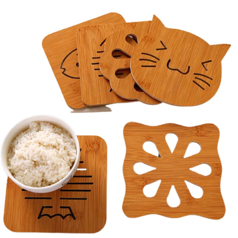 DANSR DANSR Coasters for Drinks Household Multifunctional RoundSquare Dining Table Insulation Pad NonSlip Placemat Bamboo Thickened AntiScalding Pot Bowl Plate Pad Set of 6  - Image 1