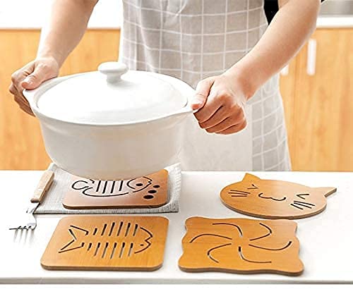 DANSR DANSR Coasters for Drinks Household Multifunctional RoundSquare Dining Table Insulation Pad NonSlip Placemat Bamboo Thickened AntiScalding Pot Bowl Plate Pad Set of 6  - Image 5
