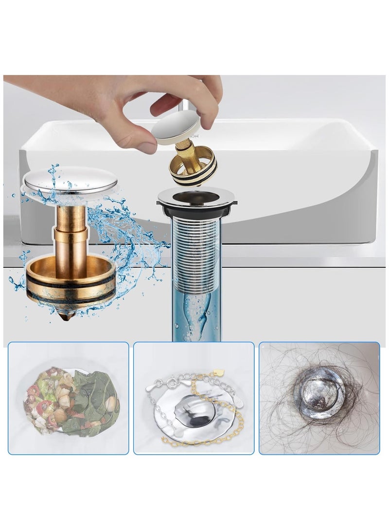Bathroom Sink Drain Pipe Kit,Bathroom Sink Drain with Strainer Basket Hair Catcher and pop-up stopper flexible Sink Drain Pipe P-Trap，Suitable for drains including for 1-1/4'' & 1-1/2'' - Image 2
