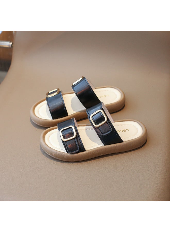 Of Metal Large Square Buckle Children's Slippers Outdoor Thick Bottom Girls One-word Summer New Children's Shoes