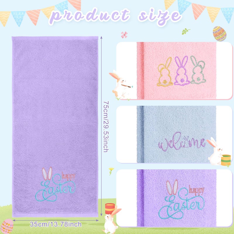 FuWeave 3 Pack Easter Hand Towels 13.4 x 29.2 Inch Cotton Embroidered Happy Easter Bunny Bathroom Towel Absorbent Decorative for Hand Drying Cleaning Gift - Image 2