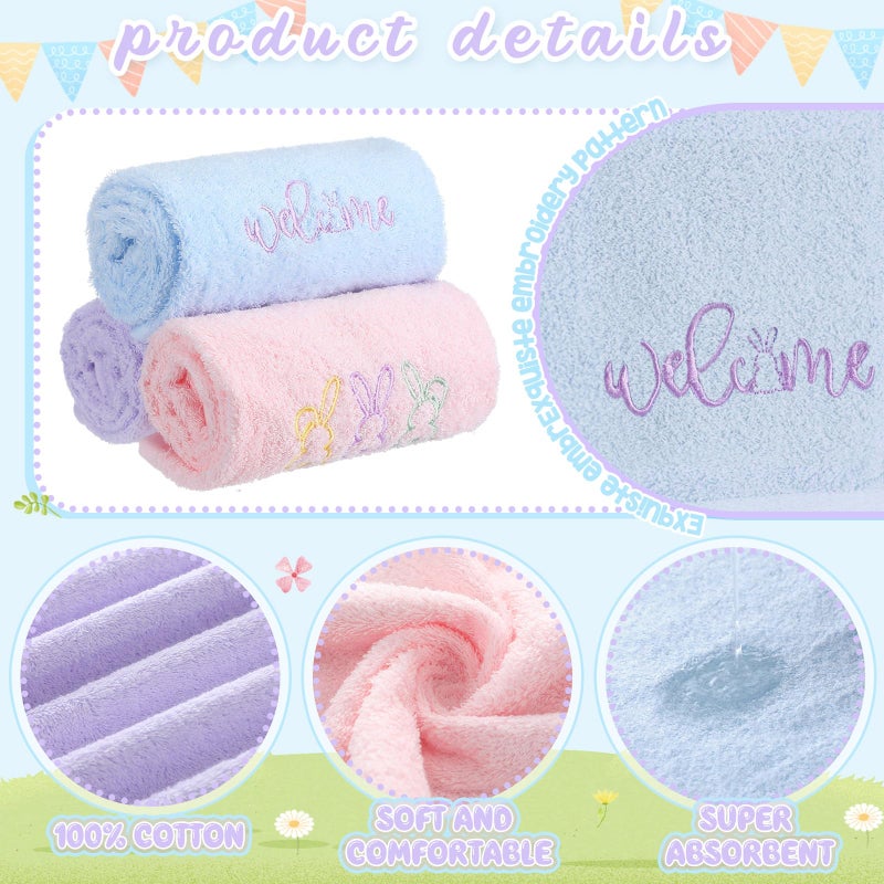 FuWeave 3 Pack Easter Hand Towels 13.4 x 29.2 Inch Cotton Embroidered Happy Easter Bunny Bathroom Towel Absorbent Decorative for Hand Drying Cleaning Gift - Image 3