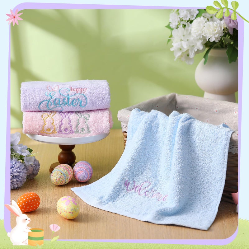 FuWeave 3 Pack Easter Hand Towels 13.4 x 29.2 Inch Cotton Embroidered Happy Easter Bunny Bathroom Towel Absorbent Decorative for Hand Drying Cleaning Gift - Image 4