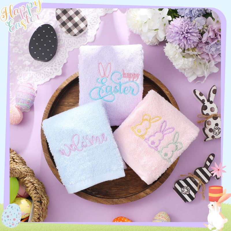 FuWeave 3 Pack Easter Hand Towels 13.4 x 29.2 Inch Cotton Embroidered Happy Easter Bunny Bathroom Towel Absorbent Decorative for Hand Drying Cleaning Gift - Image 5