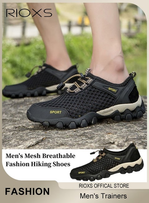 Men's Athlesiure Shoes, Mesh Breathable Sneakers, Lightweight Hiking Sports Shoe, Classic Outdoor Running Shoes for Men, Fashion Football Trainers Basketball Shoes, Comfy Sneakers for Hiking Climbing Fishing Kayaking Travel Walking, Gym Trainers  Mens Athlesiure Black Footwear
