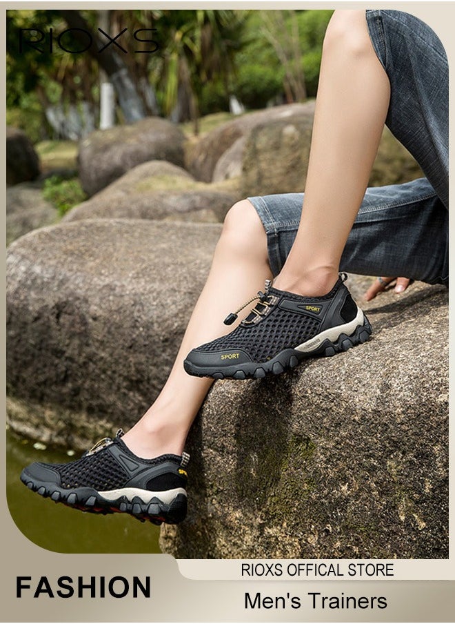 RIOXS Men's Athletic Casual Shoes, Lightweight Hiking Sport Shoe, Outdoor Running Shoes For Men, Mesh Breathable Fashion Sneakers, Comfy Trainers For Travel Walking Climbing Fishing Kayaking Shoes, Mens Athlesiure Trainers  - Image 2