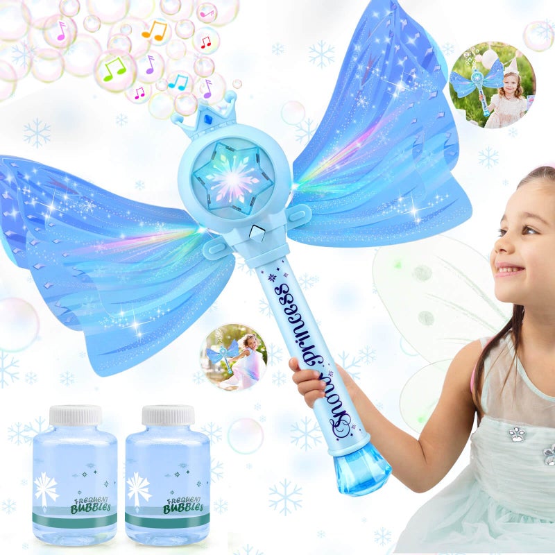 Britik Bubble Wands for Kids Girls LED Light Music Bubble Machine 3 AA Batteries 2 Bubble Solutions Outdoor Party Birthday Toys for Toddlers Gift for 3 4 5 6 7 8 Year Old Girls Blue - Image 2