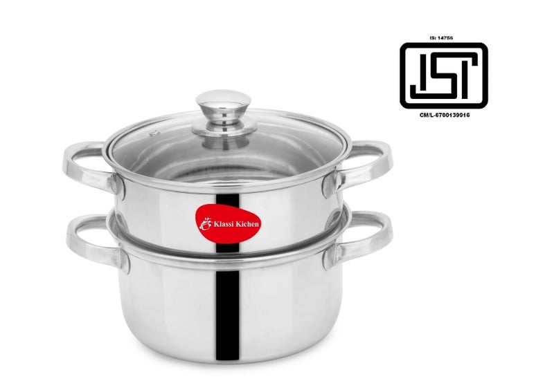 KLASSI KICHEN Stainless Steel 2 Tier Momo Maker Set with Lid | Pasta | Vegetable | Momo Stainless Steel (2.25 +2.25 L), Silver - Image 2