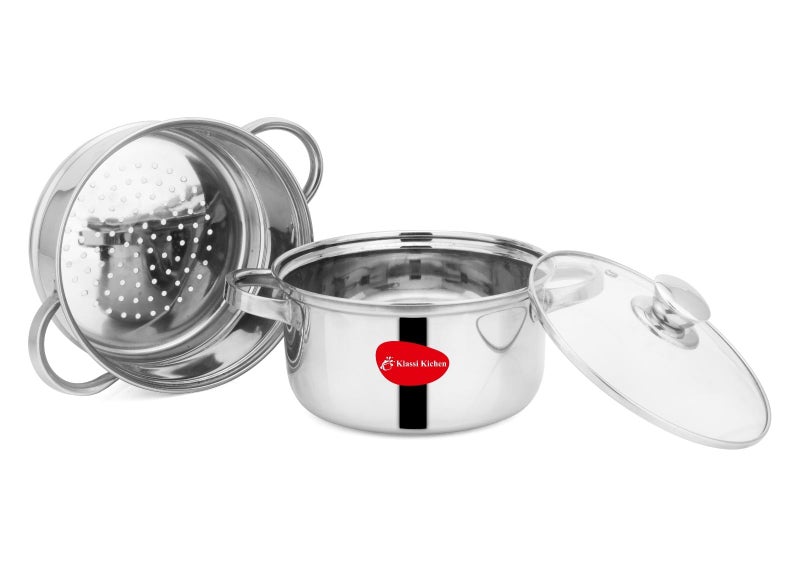 KLASSI KICHEN Stainless Steel 2 Tier Momo Maker Set with Lid | Pasta | Vegetable | Momo Stainless Steel (2.25 +2.25 L), Silver - Image 5