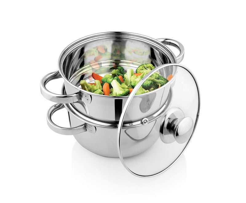 KLASSI KICHEN Stainless Steel 2 Tier Momo Maker Set with Lid | Pasta | Vegetable | Momo Stainless Steel (2.25 +2.25 L), Silver - Image 3