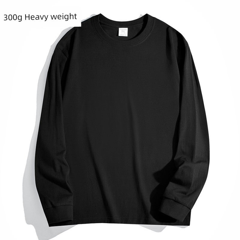 American high street 500g heavy pure cotton solid color base shirt men's and women's long-sleeved t-shirt versatile loose youth top - Image 1