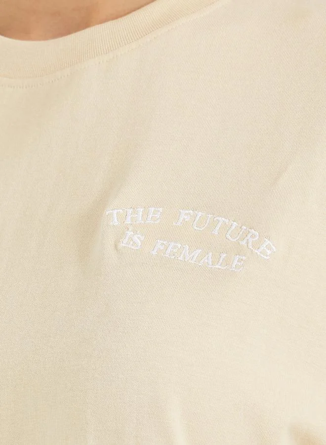 Styli Embroidered Future is Female Slogan Boxy T-Shirt