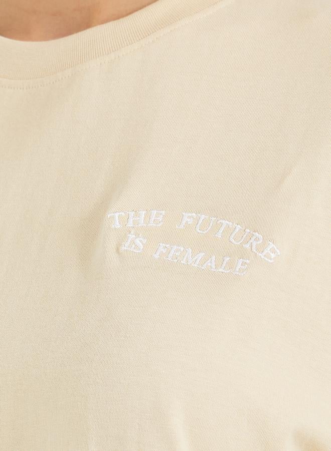 Styli Embroidered Future is Female Slogan Boxy T-Shirt  - Image 3