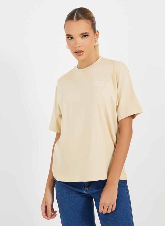 Styli Embroidered Future is Female Slogan Boxy T-Shirt  - Image 1