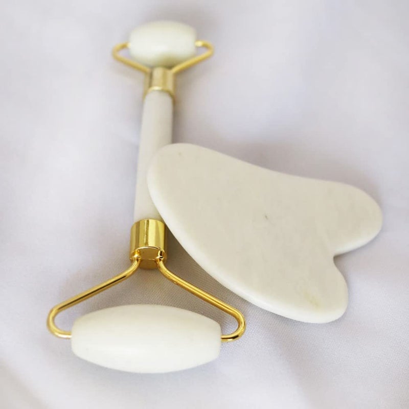 DHYANARSH Natural Jade/Agate Stone roller and Guasha Facial Massager (White rock) - Image 3