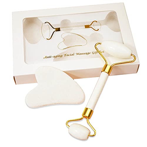 DHYANARSH Natural Jade/Agate Stone roller and Guasha Facial Massager (White rock) - Image 4