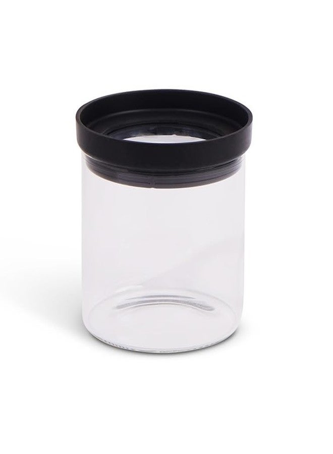 Core Home & Kitchen Onyx Black Storage Jar with Rubber Lid 15.2 ounce Glass Cannister For Herbs, Spices, Q-Tips, Cotton Balls Kitchen Or Bathroom Essentials