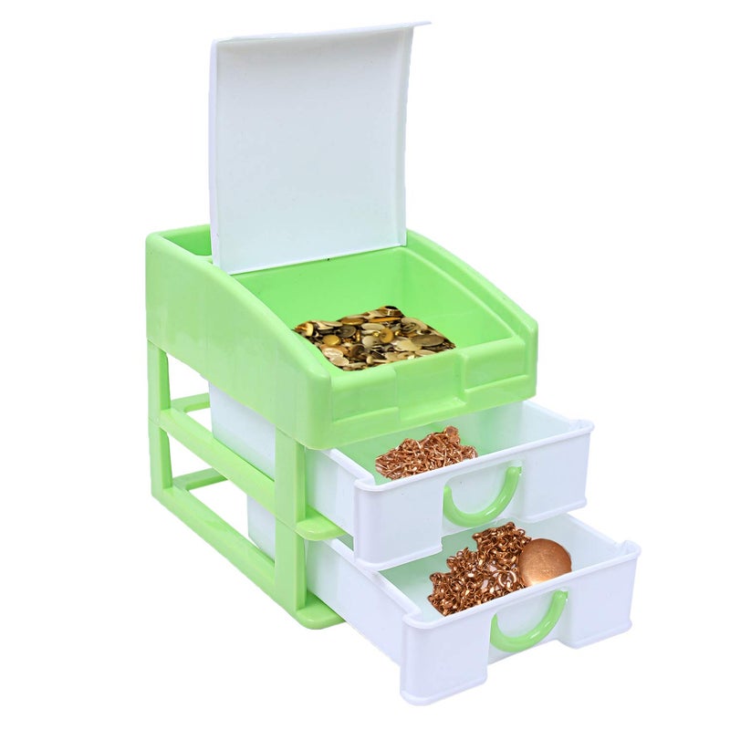 Kuber Industries Plastic 2 Pieces Three Layer Drawer Storage Cabinet Box GreenCTKTC25117 - Image 3