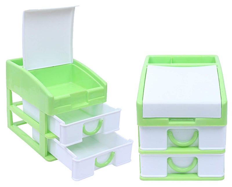 Kuber Industries Plastic 2 Pieces Three Layer Drawer Storage Cabinet Box GreenCTKTC25117 - Image 1