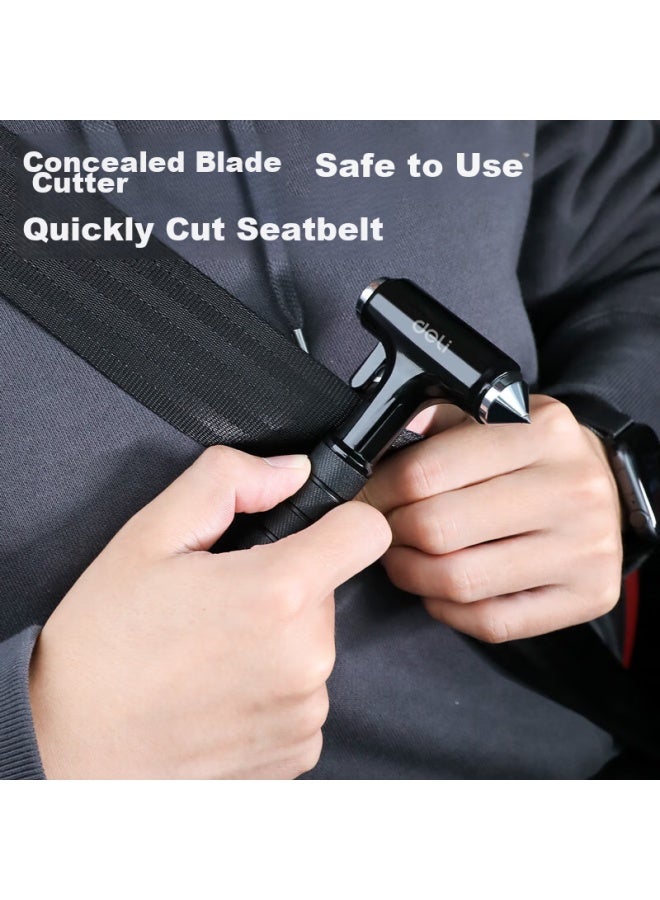 Deli Car Safety Hammer, Multi-functional Window Breaker, All-metal Handle With Flashlight And Cutter, Three-in - Image 1