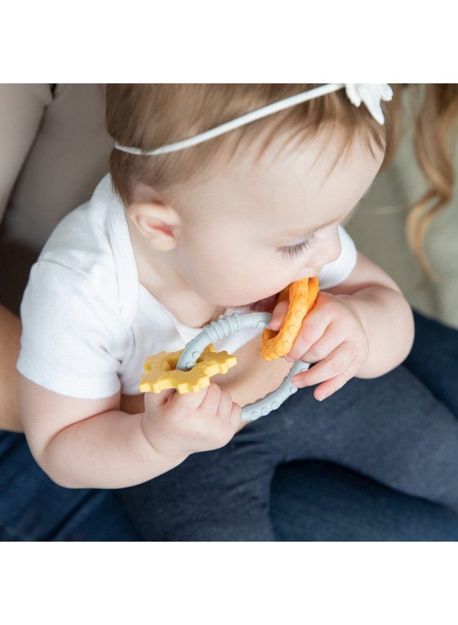 BUMKiNs Bumkins Baby Teething Freezer Toy Keys Rings, Soft Flexible Pacifier to Chew, Cool Teether Gum Relief, Babies 3 Months, Freezable Platinum Silicone, Sensory Bracelet with Charms, Orange and Gray - Image 2
