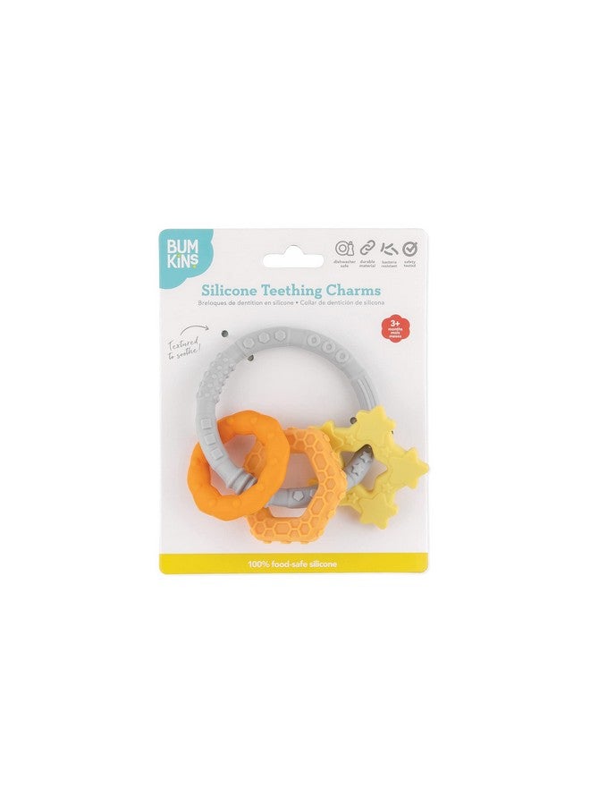 BUMKiNs Bumkins Baby Teething Freezer Toy Keys Rings, Soft Flexible Pacifier to Chew, Cool Teether Gum Relief, Babies 3 Months, Freezable Platinum Silicone, Sensory Bracelet with Charms, Orange and Gray - Image 4