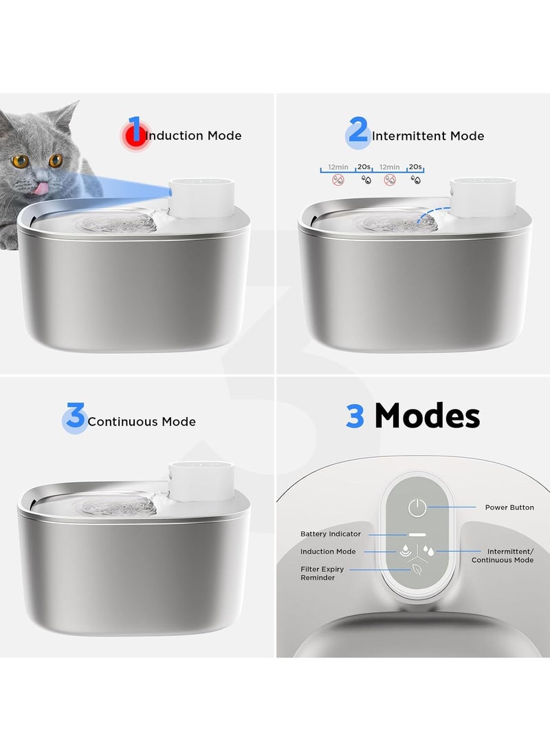 عام نافورة مياه للقطط تعمل بالبطارية ، نافورة مياه للحيوانات الأليفة من الفولاذ المقاوم للصدأ 4 لتر للقطط والكلاب مع مستشعر حركة ، نافورة شرب لاسلكية فائقة الهدوء للقطط - Image 2