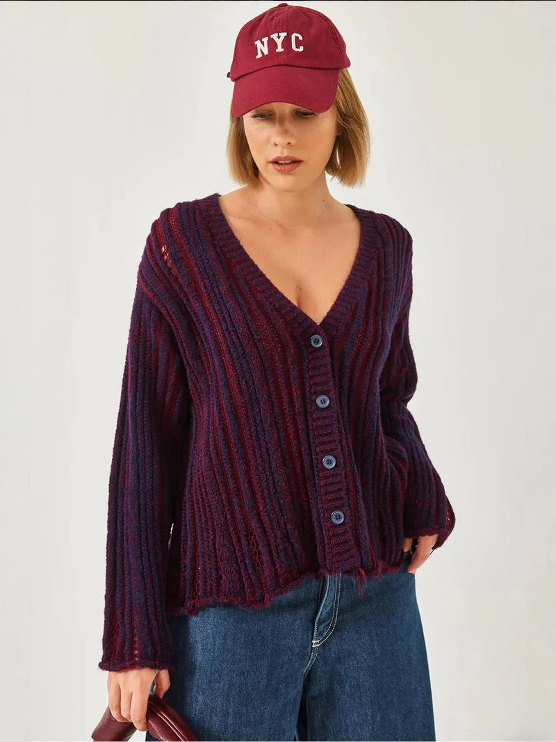 بيانكو لوتشي كارديجان محبوك مضلع مخطط بياقة على شكل حرف