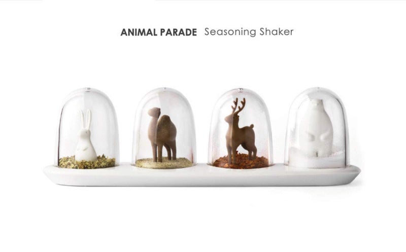 TabEnter Kitchen Seasoning Jar with Tray, Seasoning Shaker, Animal Parade Design, 4 in 1 - Image 1