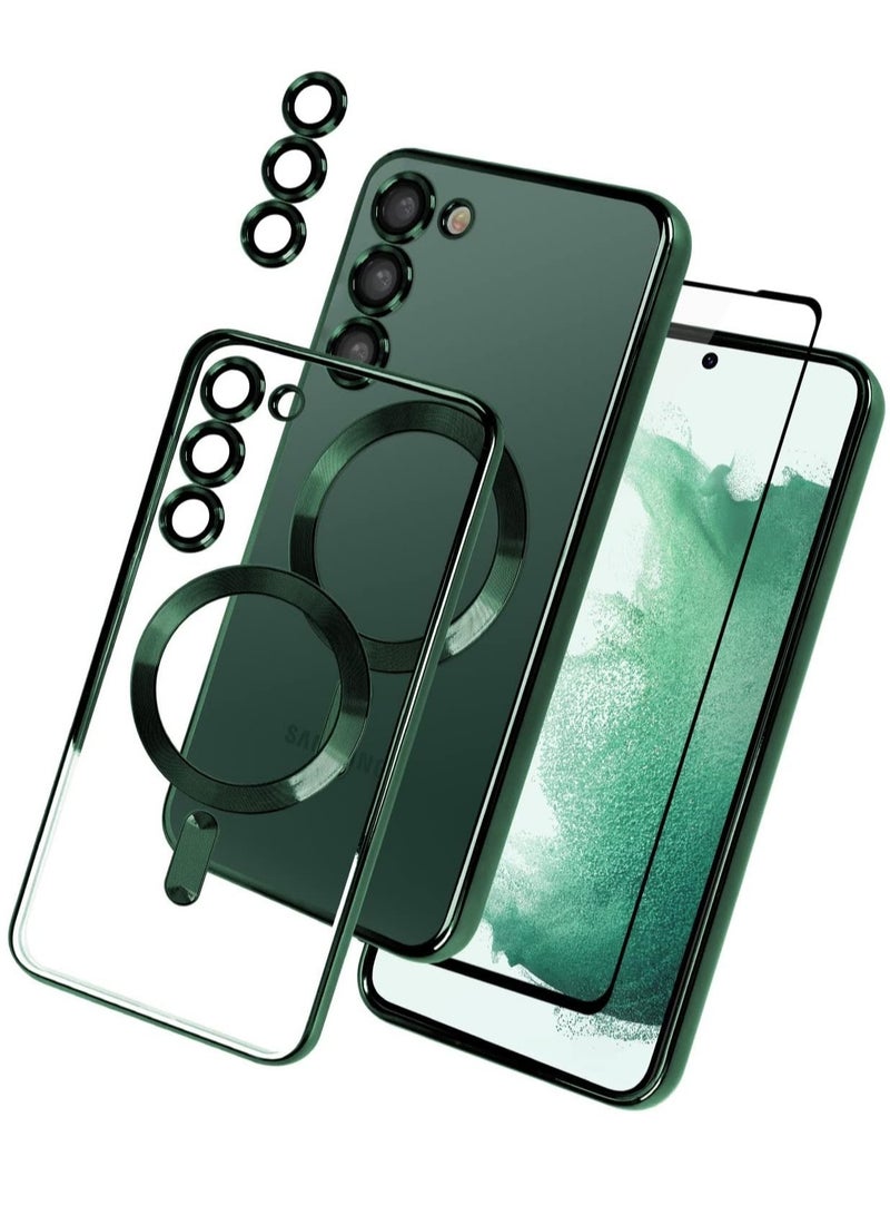 ELTRAZONE Compatible with Samsung Galaxy S23 Plating Magnetic Case with Camera Lens Protector Magnetic Cover Soft TPU Clear Body Slim Fit Shockproof Case for Samsung Galaxy S23-Green - Image 1